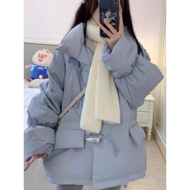 Women's 2024 Korean Style Loose Toggle Button Cotton-Padded Down Jacket for Autumn/Winter