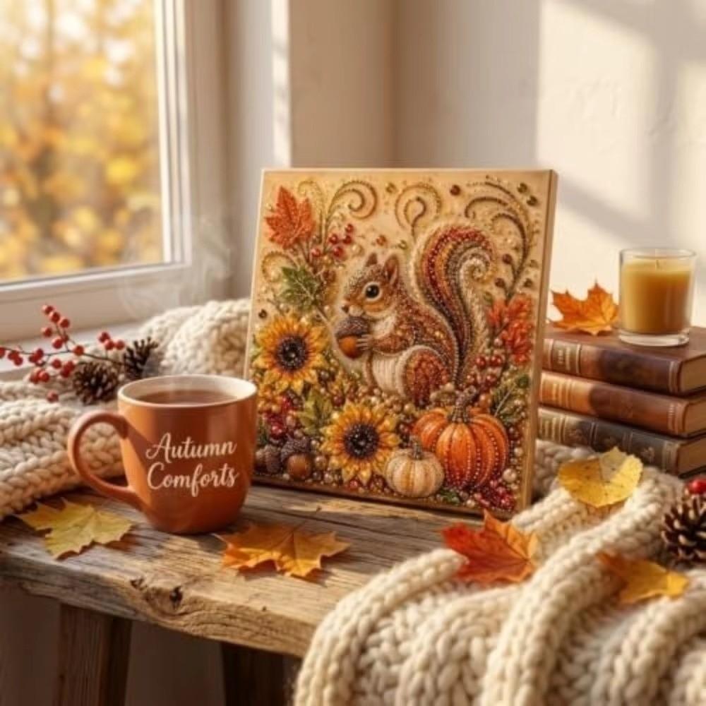 Fall Theme Pearl Painting Kit Sparkling  Beaded Canvas Art 5D Gem Art Craft Kit  For Adults