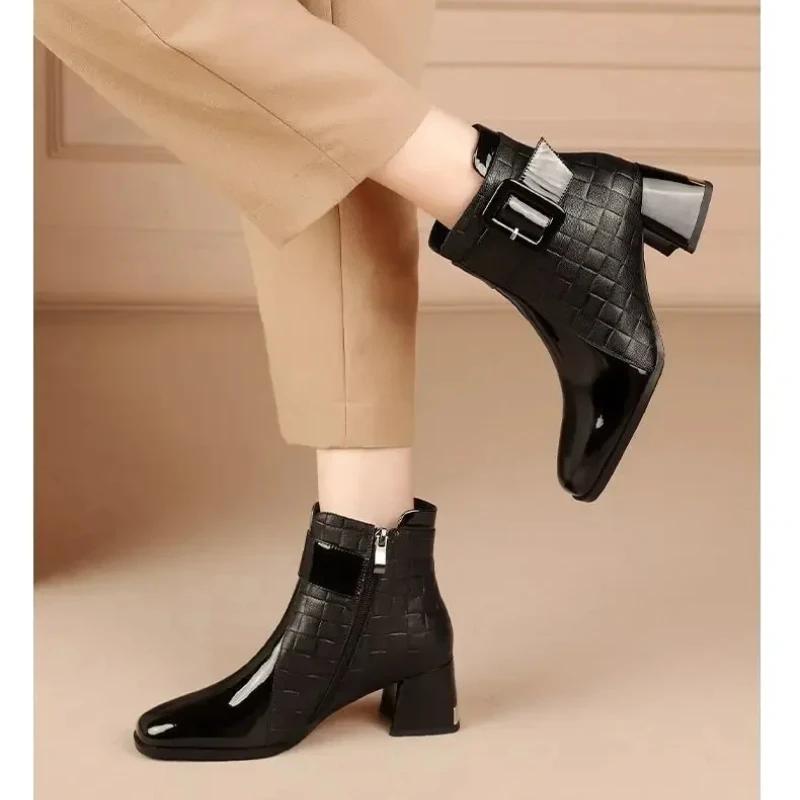 Women Ankle Boots Thick Heels Platform Short Boots Fashion AutumnNew  Female Shoes Retro Belt Buckle Work Shoes Botas De Mujer