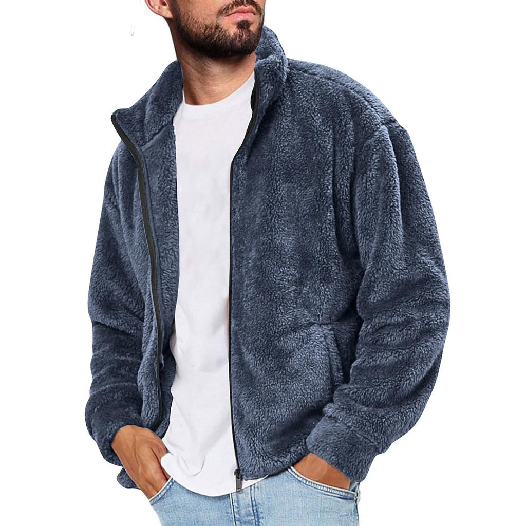 Mens Jacket Cardigan Long Sleeve Full Zip Open Front Thermal Coat Fall Winter Outwear