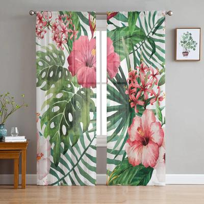 Plantas tropicais Flores Cortinas transparentes Sala de estar Janela Cortinas de tule para quarto Cozinha Decoração para casa Cortinas de voile