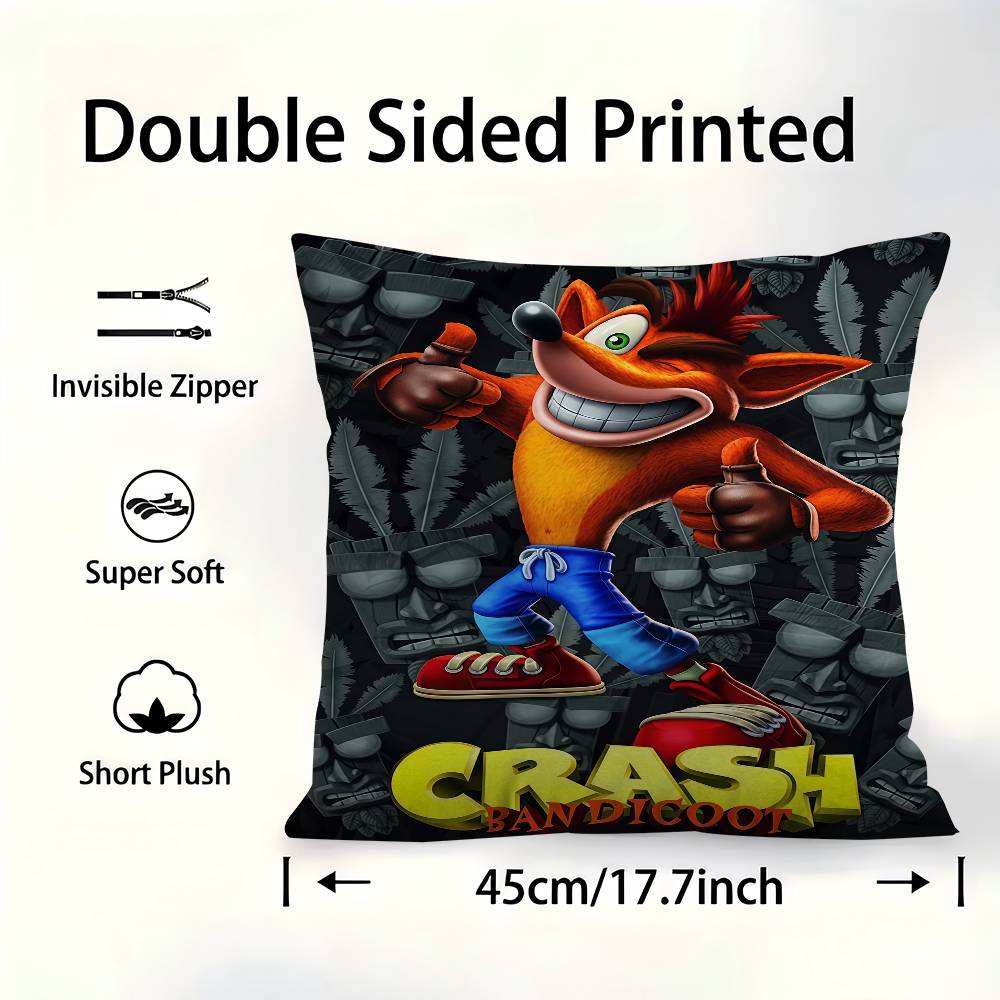 1pc Crash Bandicoot Game Cushion Cover Car Throw Pillow Case For Sofa Car Christmas Gift