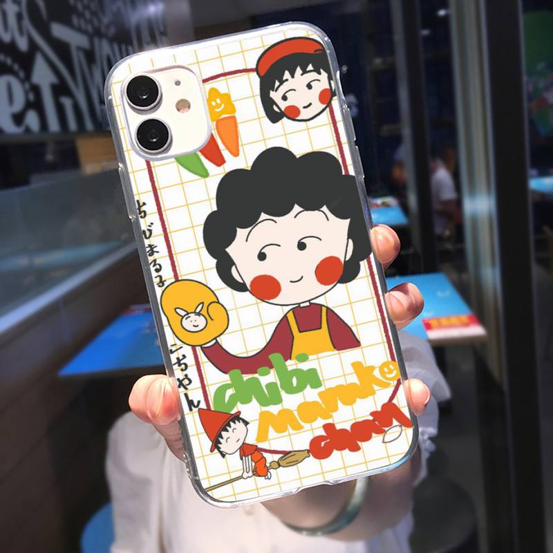 RUICHI Süße Chibi Maruko Chan Telefonhülle für iPhone 11 12 Mini 13 Pro XS Max X 8 7 6s Plus 5 SE XR Transparente Hülle