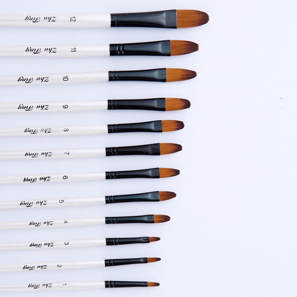 Buy 12 Artist Watercolor Painting Brushes Brush Oil Acrylic Flat&Tip
