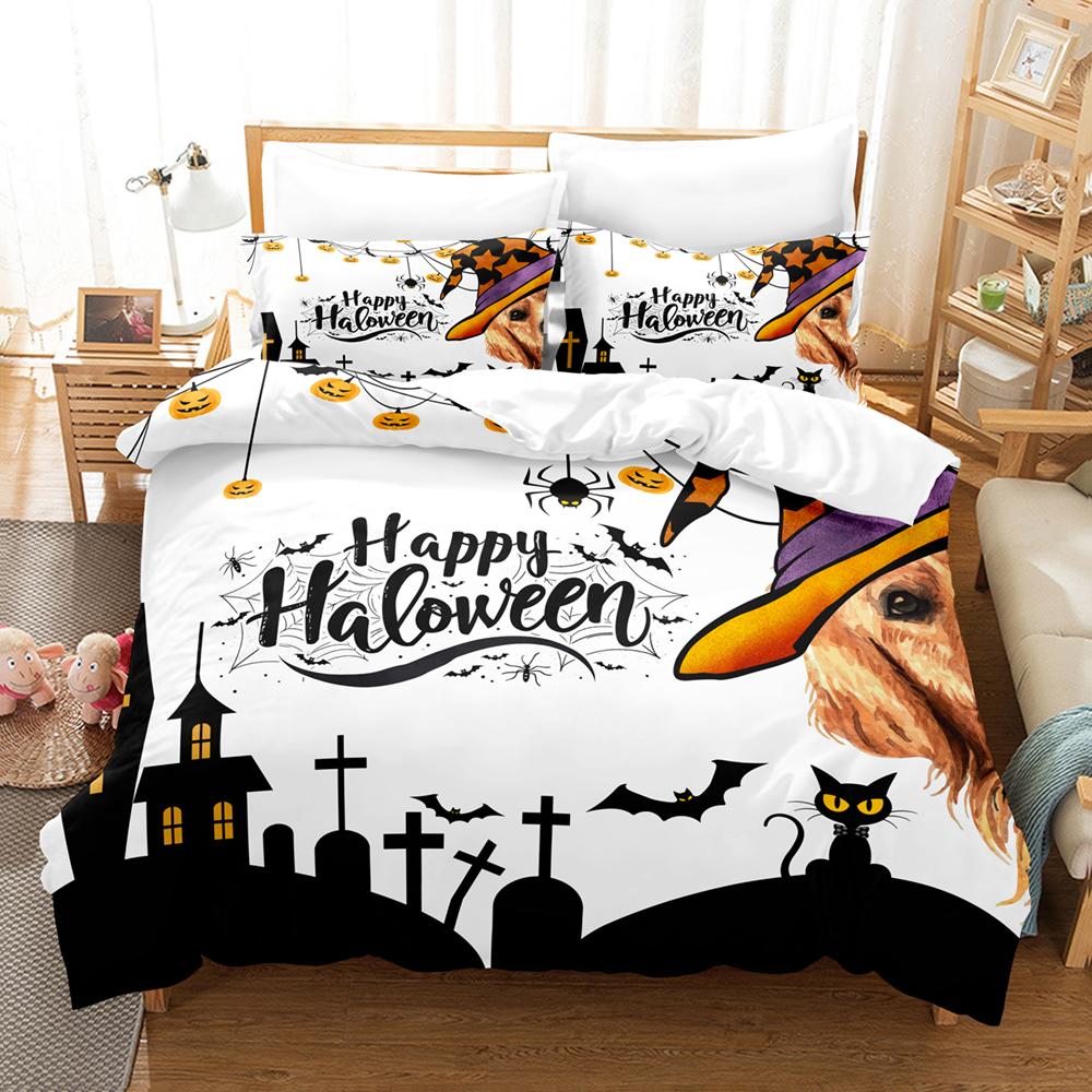 Comforter 3/4Pcs Halloween Bedding Set Featuring Jackolanterns Ghosts Wizard Hats Skulls Ignite The Spirit Of The Season