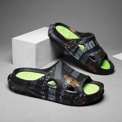 Neue Herren Hausschuhe Druck Herren Pantoletten Männliche Sommerschuhe Dicke Sohle Bequem Zuhause Outdoor Stilvolle Schuhe