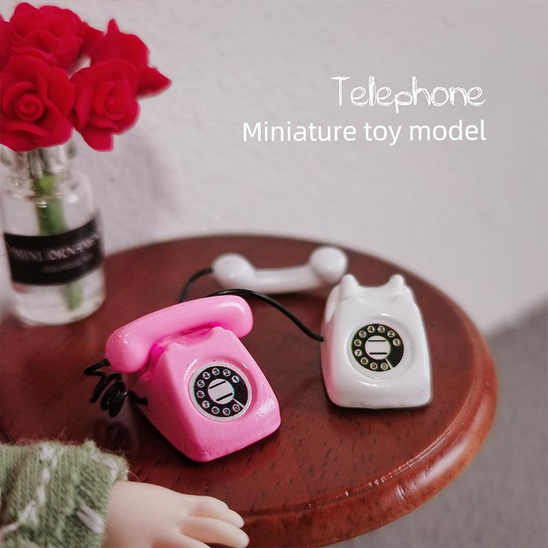 

Miniature Food and Play Scene Model Mini Phone Model Alloy Retro Rotating Phone Doll House Furniture Toys красный