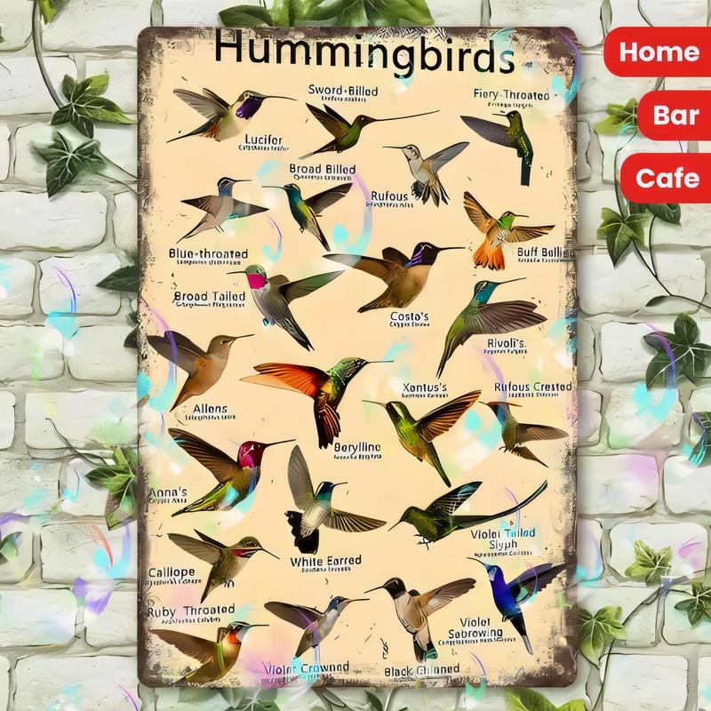 Tin Sign Hummingbirds Swarm Retro Bird Anatomy Illustration Metal Wall Art Vintage Rustic Garden Patio Cafe Bar Home Dcor Plaqu