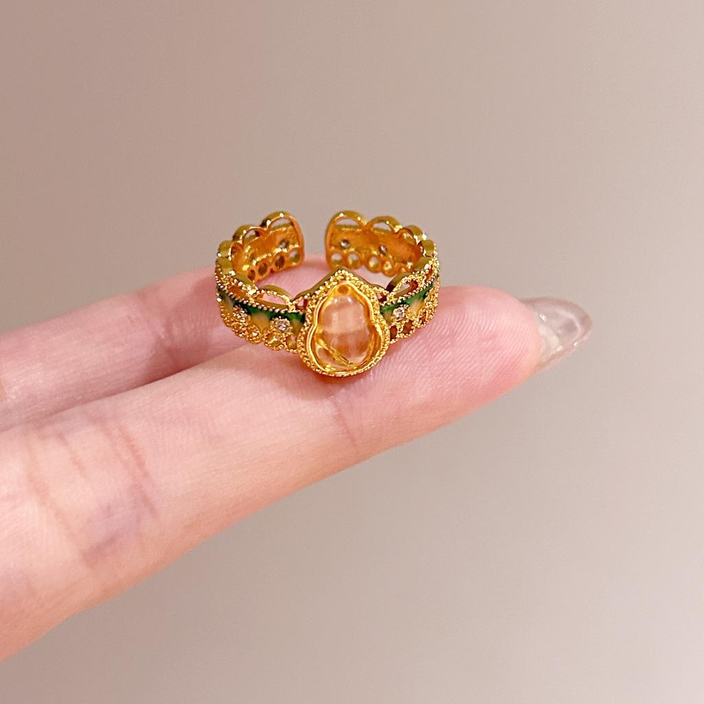 Medieval Brushed Diamond-encrusted Zircon Ring for Women Does Not Fade, Light Luxury and Versatile Open Index Finger Ring Jewelry.