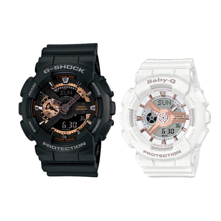CASIO Unisex Pair Table Series Black Watch GA-110RG-1AJF&BA-110RG-7AJF