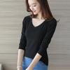Women Autumn Basic Tee Long Sleeve Pullover Slim Fit Stretchy Warm Crew Neck V Neck Solid Color Daily Tops T-Shirt