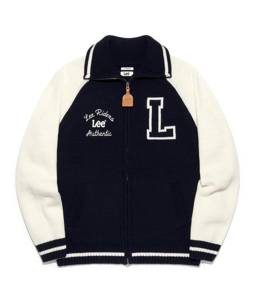 Lee Color Block Zip-Up Cardigan Navy