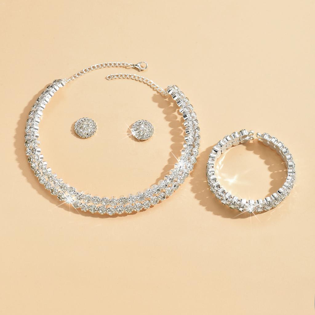 4-teiliges Hochzeits Damen Zirkon Set Strass Ohrringe Halskette Armband Party Luxus Mode Accessoires