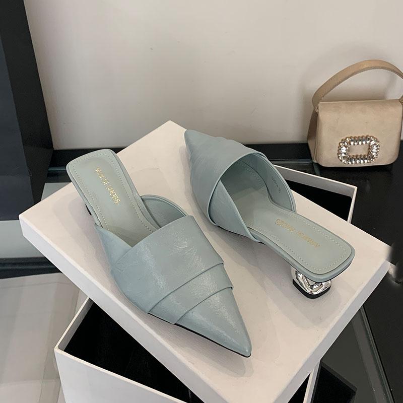 

Мода Мода Странные Каблуки Женские Туфли-лодочки Шлепанцы Обувь Женская Обувь с Мелким Вырезом Острый Носок Женские Туфли на Каблуке Сандалии Мюли леди 35 синий