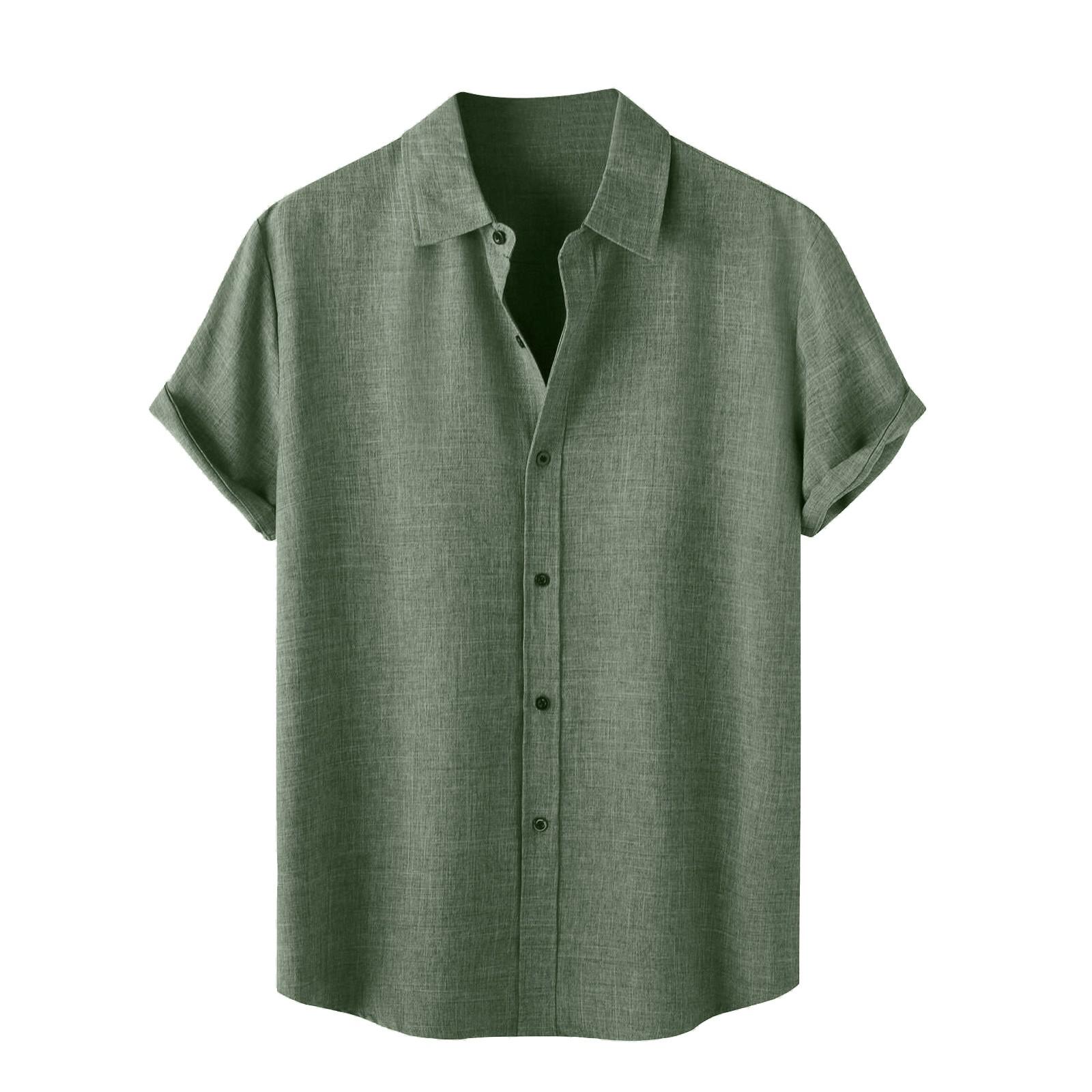 

Men s Spring Summer Casual Linen Color Short Sleeve Shirt Loose Turn-down Collar Shirt XXXL