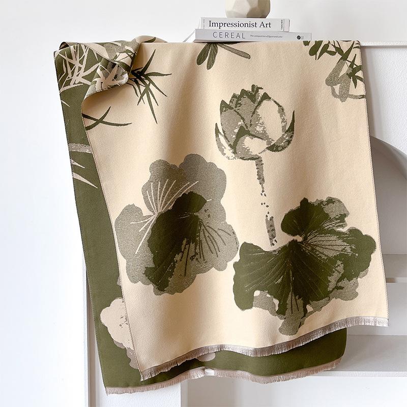 Guochao ink and wash wind contrasting colors double-sided imitation cashmere scarf winter high-end warm shawl
