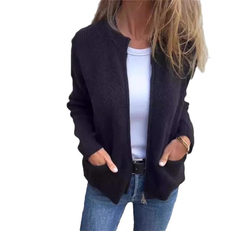 Elegant Fashion Cardigan Women Zipper Jacket Knitted Sweater Plus Size  Autumn Winter Casual Loose Pocket Coats Women Long Sleeve Solid Color Clothing