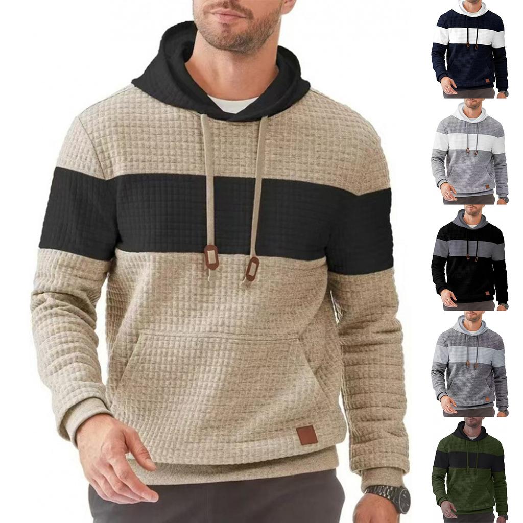 Men's Casual Sweatshirts Long Sleeve Drawstring Color Block Pullover Graphic Hoodies With Pockets