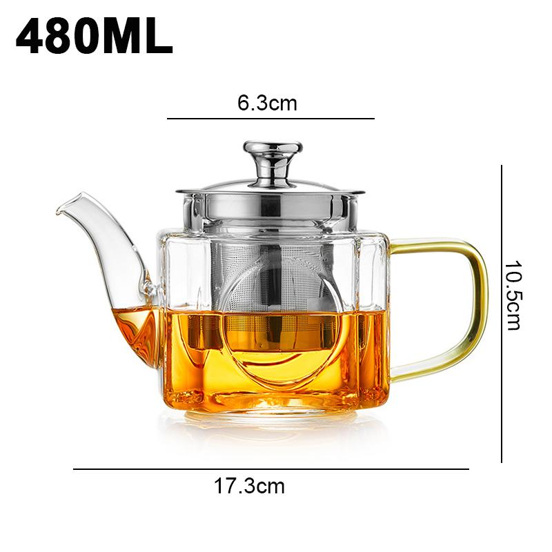 

Стеклянный чайник с фильтром из нержавеющей стали квадратной формы, термостойкий чайник, заварочный чайник из боросиликатного стекла, прозрачный кофейник