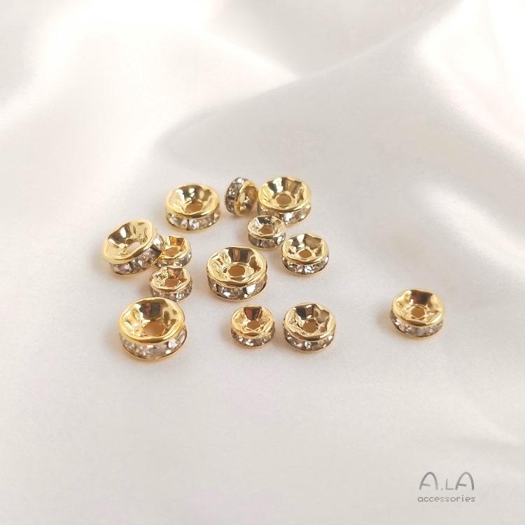 14K & 18K Gold Zircon-Inlaid Diamond Spacer Beads for Handmade Bracelets