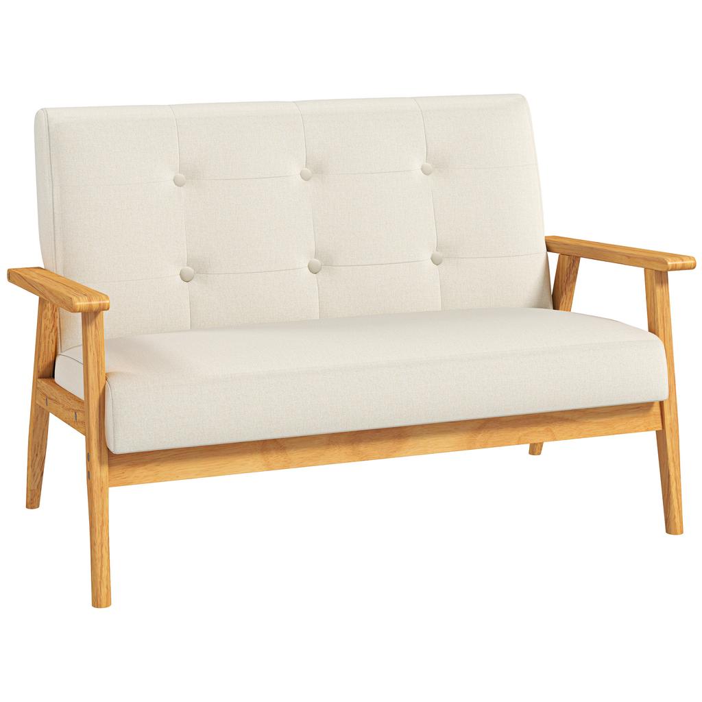 Sofa, 2-Seater, 115 cm, Tufted Backrest, Padded Seat, Armrests, Beige