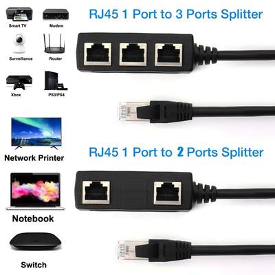RJ45 1 až 2 / 1 až 3 způsoby rozbočovací konektor Síťový adaptér Cat5 Cat6 Cat7 LAN Ethernet kabel pro síťové rozšíření