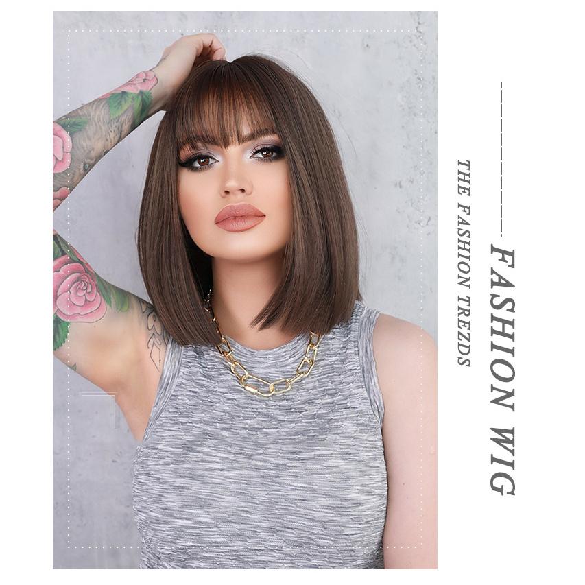 Women's 32cm Short Hair Headcover Short Straight Hair Simulation Hair Beauty Decoration Headwear Wig