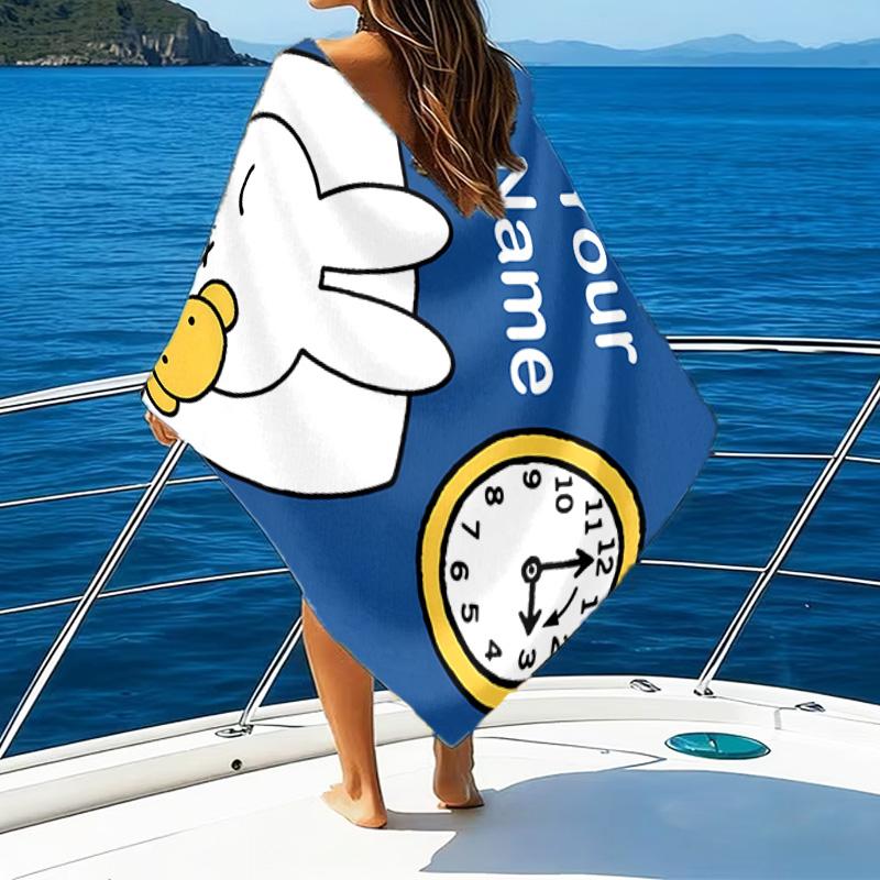 1pc Miffy1 Beach Towel with Custom Name, Beach/Swimming/Bath/Picnic/Camping Towel, Suitable for Seaside Beaches