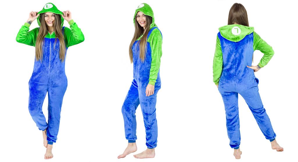 Kigurumi Luigi Mario Pigiami Tuta Intera Costume Adulto M Costume Luigi Mario Onesie - S