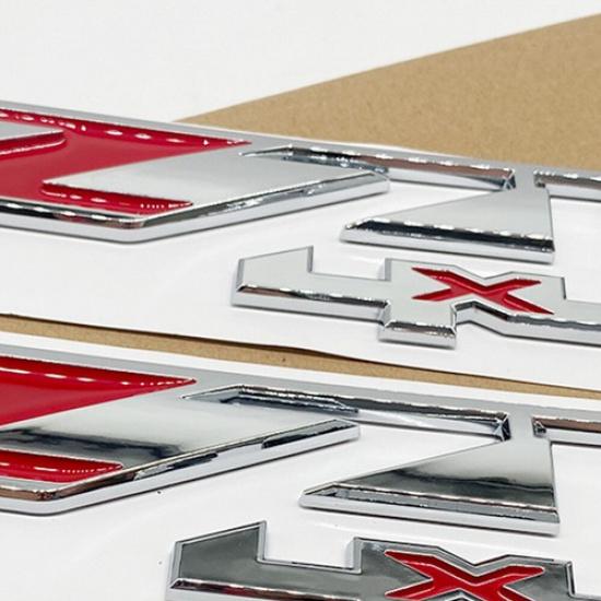 2X  For Silverado Sierra 3D Z71 4x4 Emblems Fender Door Side Badges Chrome Red