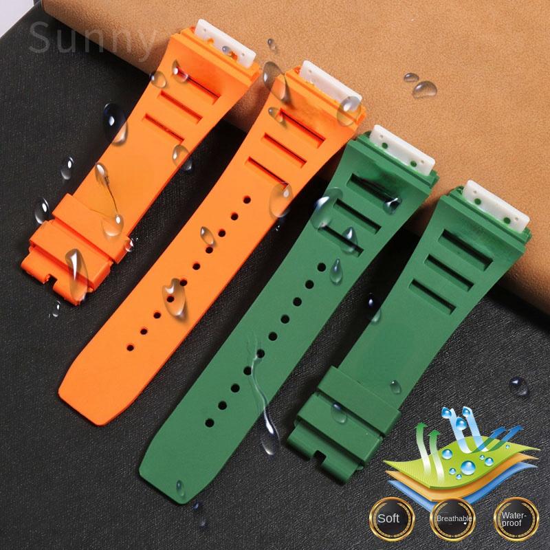 Silicone Watch Strap for Richard Mille Male Raised Waterproof Sweatproof Mouth Rubber Watch Band Accessories 25mm Wristband