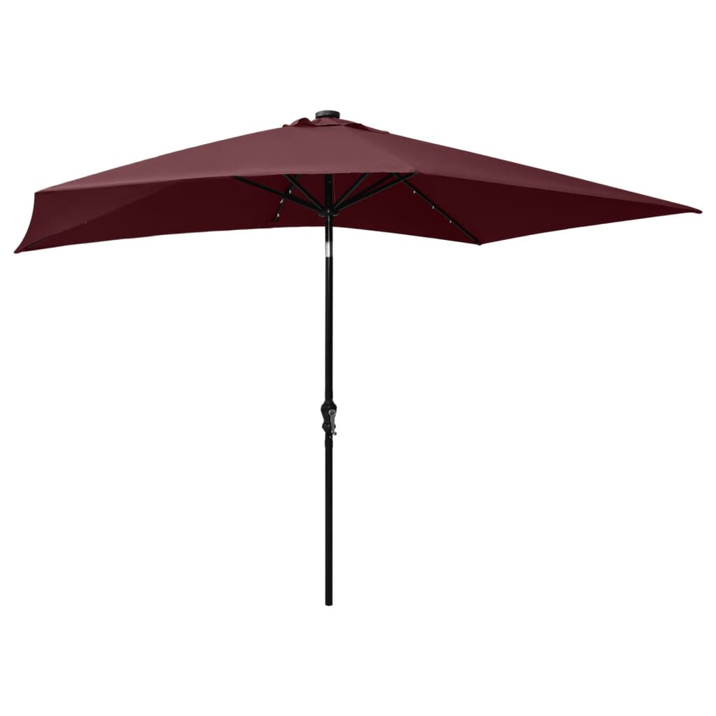 Solar Powered LED Sun Umbrella with Steel Pole Burgundy Red 2x3 M
