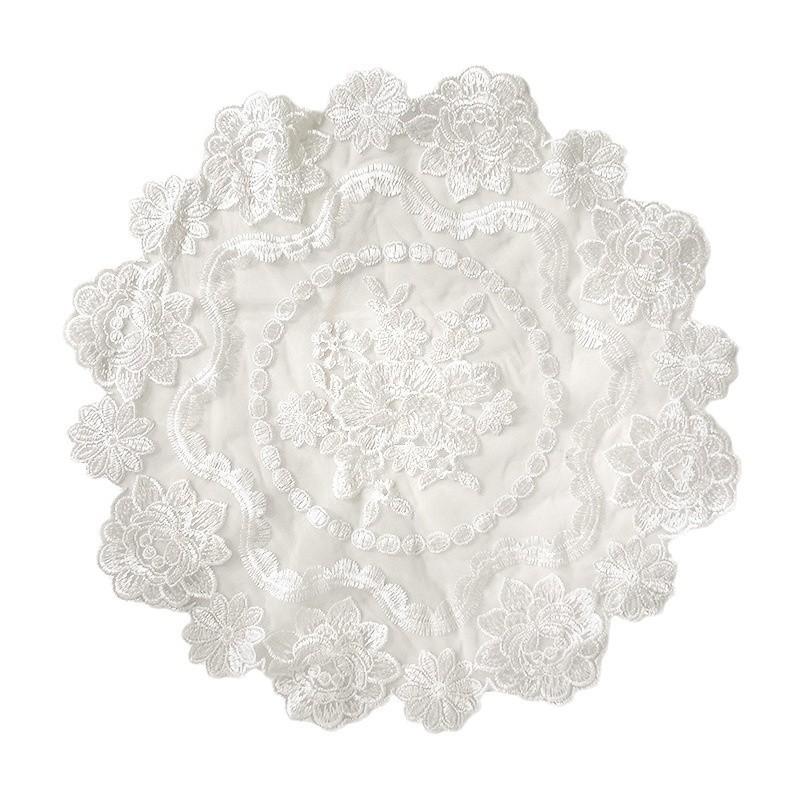 Round Square Lace Tablecloth Cover Towel Embroidered Flower Dustproof Transparent Mesh Yarn White Beautiful Lace Embroidery Pad Cover