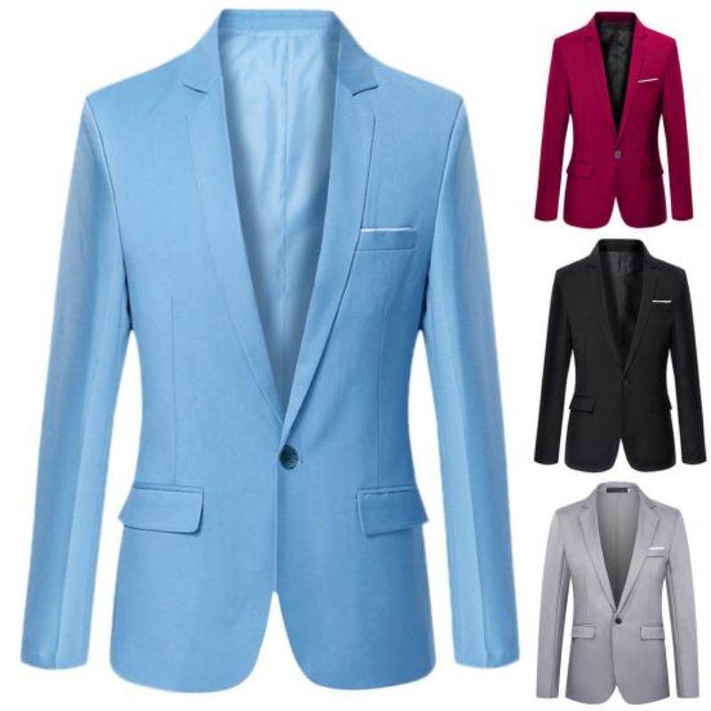 Moda Uomo Tinta Unita Manica Lunga Revers Slim Fit Blazer Abito Cappotto Soprabito