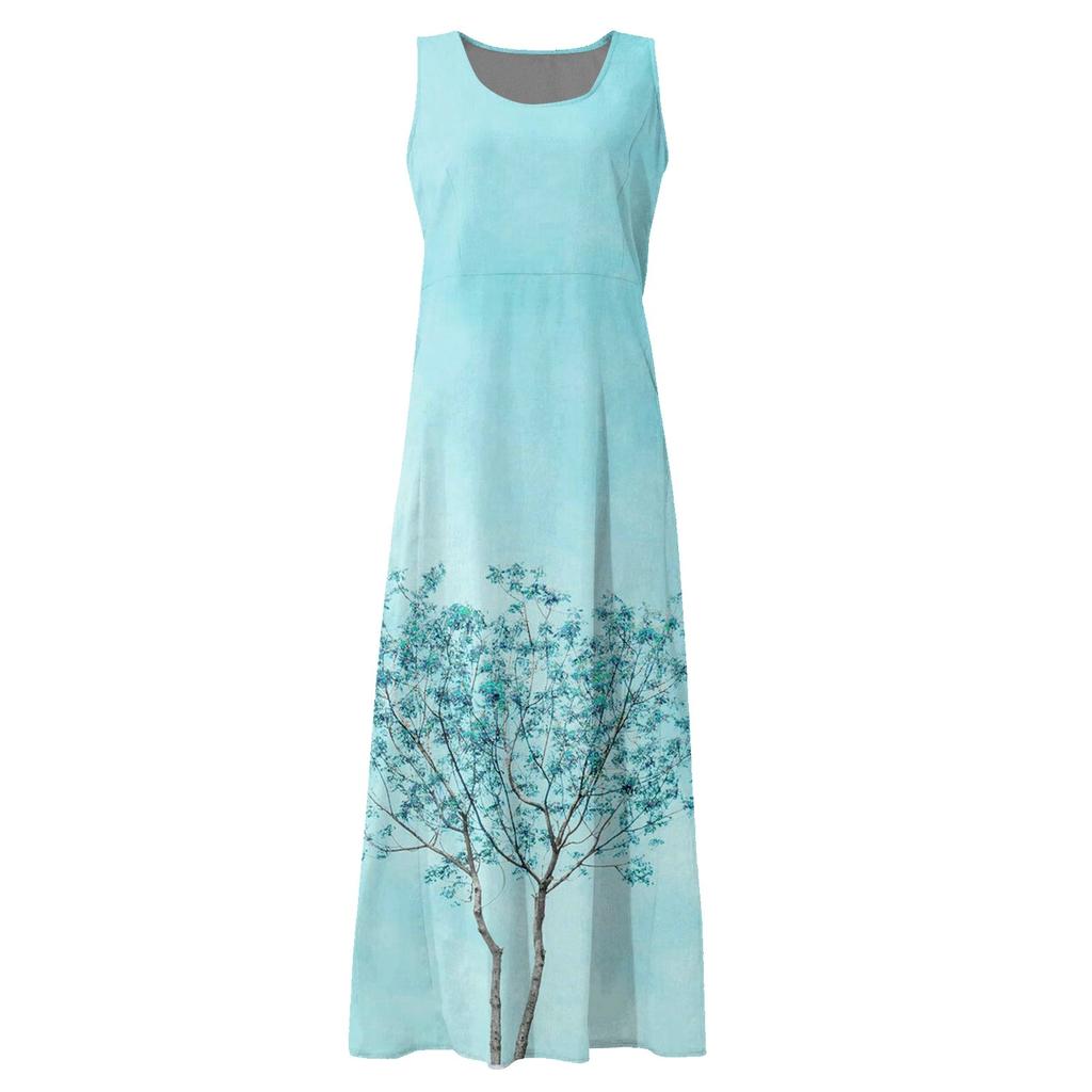 Women's Casual Comfortable Floral Print Sleeveless Cotton Pocket Dress