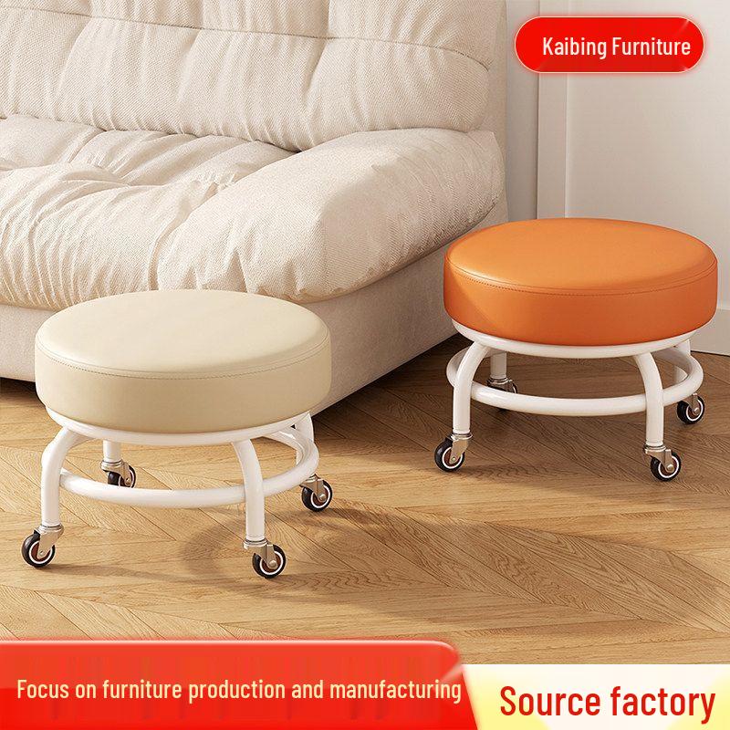 Swivel Caster Low Stool with Wheels - Adjustable Mobile Round Seat for Living Room, Children's Play Area, or Household Use.