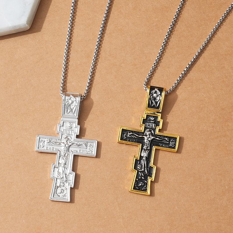 Movie John Wick Jesus Cross Necklace Crucifix Eastern Orthodox Prayer Big Pendant For Men Women Jewelry Accessories Gifts