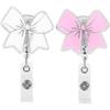 2 Pcs Acrylic Carabiner Holder Bows Badge Reels ID Badge Holder Retractable Keyring Name Card Holder for Office School
