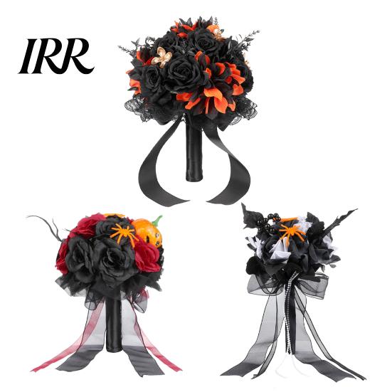 Artificial Halloween Flowers Wedding Bouquets for Bride And Bridesmaid, Gothic Bouquet, Black Rose Blooms Fake Bouquet Centerpiece, Party Dark Floral