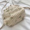 Woven Bag Women, New Trendy Fashion Lace Versatile Drawstring Bucket Bag Shoulder Crossbody Straw Woven Bag