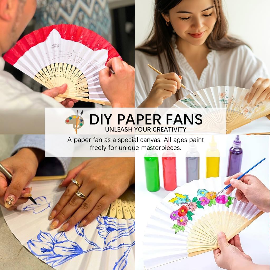 12 Pcs Paper Folding Hand Fan, 8.26 Inch Portable Small Handheld Wedding Fan Bulk for Wedding Guests, Party Favors, Bridal Baby Shower Decorations,