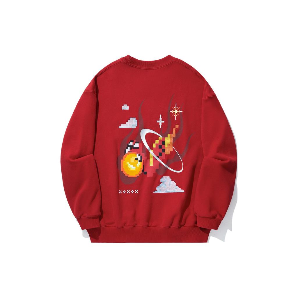 Li Ning Daily Prosperity Series Dragon Year Dragon Totem Loose Pullover Sweatshirt Men Sweatshirt Samba-Red AWDU333-7