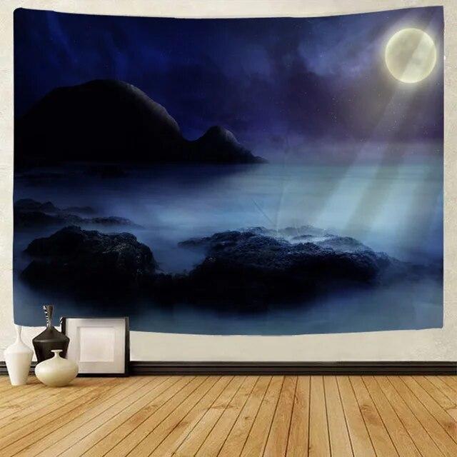 Starry Sky Tapestry Decoration Moon Night Landscape Printing Wall Hanging Living Room Bedroom Art Decoration Blanket