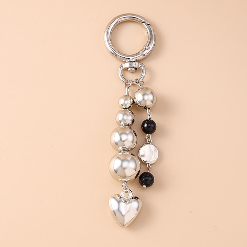 Aihua Niedlicher Y2K Metallschale Liebesherz Schlüsselanhänger Perle Schlüsselring für Frauen Mädchen Handtaschenanhänger DIY Handgemachter Schmuck Zubehör