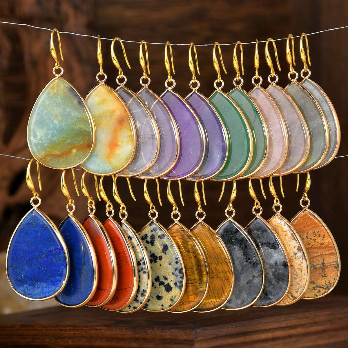 My Fine Jewelry Women's Natural Stone Water Drop Dangle Earrings Bohemian Delicate Trendy Banquet Party Holiday Handmade Zircon