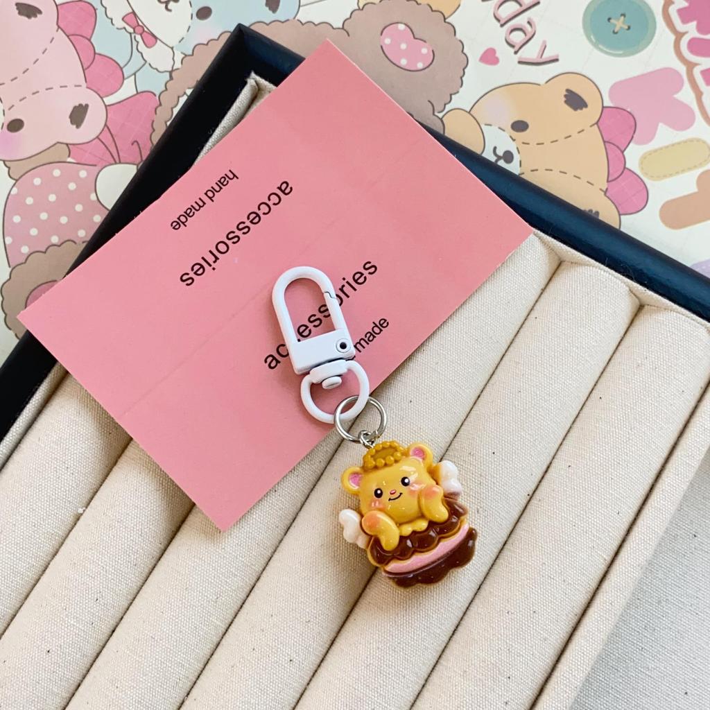 Sweet Pink Chocolate Bear Keychain Pendant - Cute Heart Ornament for Schoolbags & Bestie Gifts