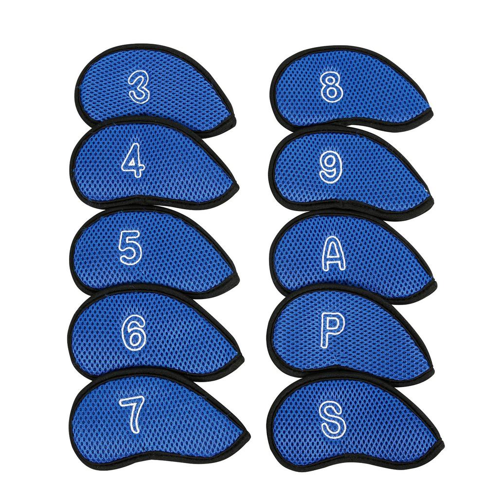 10Pcs Mesh Fabric Golf Iron Cover Iron Head Protect Covers Golf Wedges Headcover Golf Iron Club Covers with Big Numbers