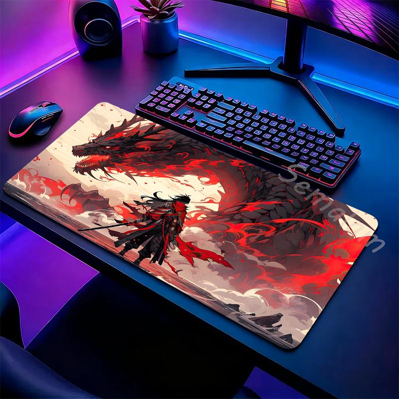 Large Gaming Samurai Design Mouse Pad Desk Mat Non Slip Rubber Base For Gamer PC Laptop Keyboard Office Computer Desk Protector
