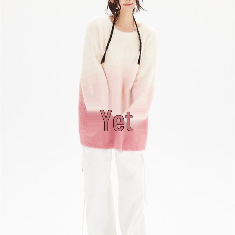 

2024 Gradient Color Soft Loose Pullover: Knitted Round Neck Sweater for Women - Autumn/Winter Style L