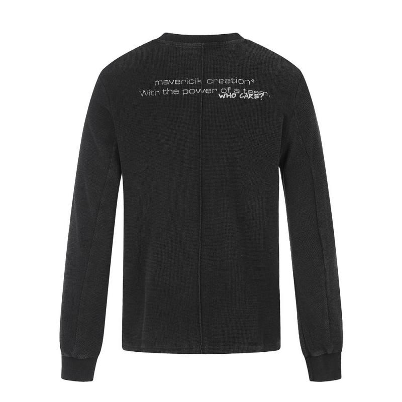Mens Long Sleeve T Shirt Letter Print Waffle Knit Casual Loose Fit Streetwear Top